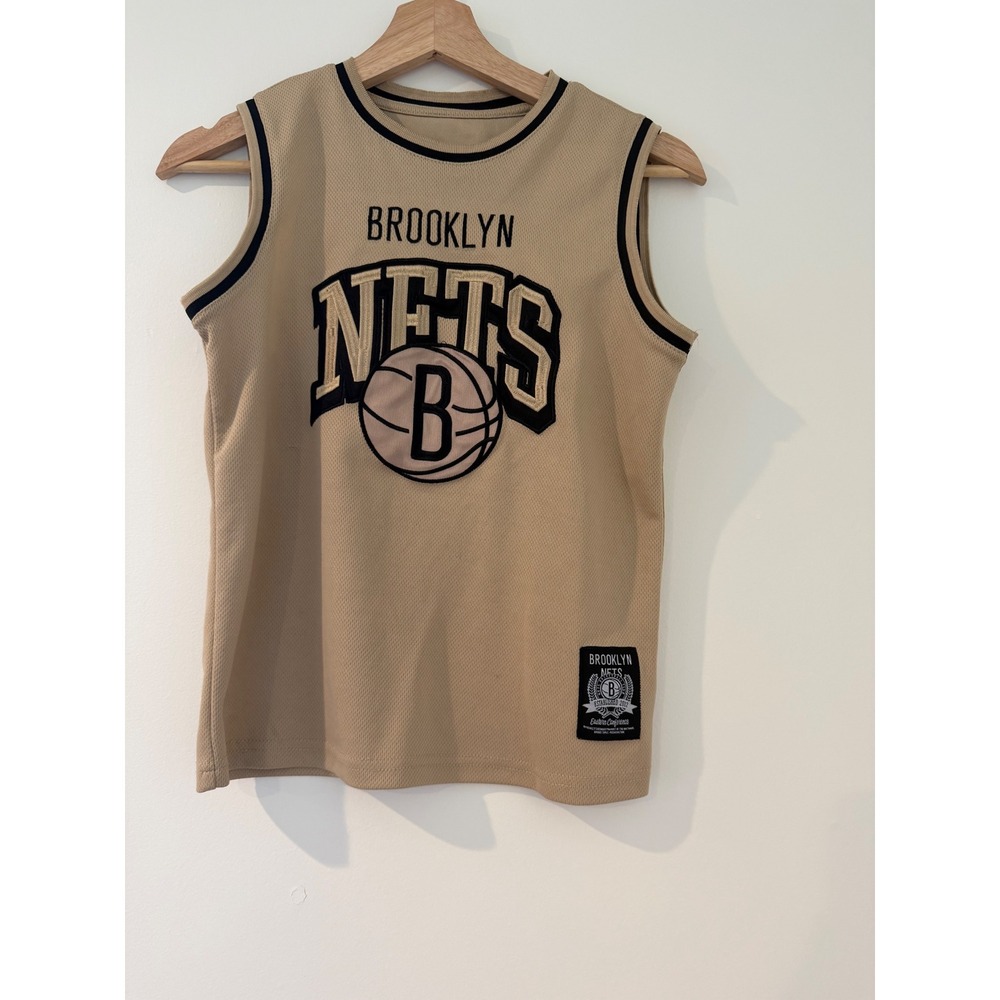 Official NBA Brooklyn Nets Boys Basketball Jersey Beige Embroidered Logo 10-12